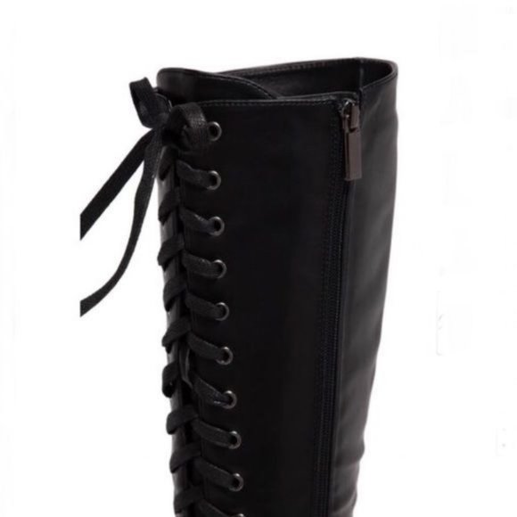 !! NEW !! Knee High Lack Up Combat Boots with Side Zip in Black - Picture 3 of 7
